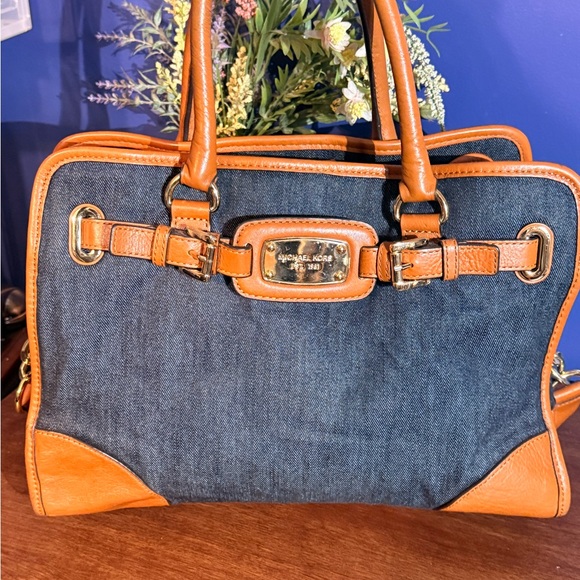 Michael Kors Handbags - Michael Kors Hamilton Satchel- Denim w/Brown Leather trim- large- gold hardware